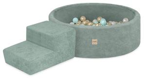 Plush Nest Suhi bazen za igralište 90x30 sa stepenicom (+200 loptica: biserna, zlatna, mint), zeleni