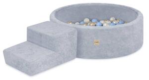 Plush Nest Suhi bazen za igralište 90x30 sa stepenicom (+200 loptica: biserna, zlatna, svijetloplava), plavi