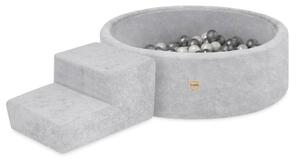 Plush Nest Suhi bazen za igralište 90x30 sa stepenicom (+200 loptica: biserne, srebrne), sivi