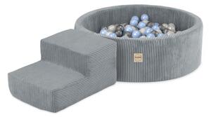 Plush Nest Igralište Suhi bazen 90x30 + stepenica (+200 loptica: biserna, srebrna, svijetloplava), sivi