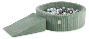 Plush Nest Igralište Suhi bazen 90x30 + trokut (+200 loptica: biserna, biserno-mentolna, srebrna), zeleni