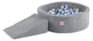 Plush Nest Igralište Suhi bazen 90x30 + trokut (+200 loptica: biserna, srebrna, svijetloplava), sivi