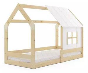 Dječji krevet kućica s krovom 80×160 s madracem - Prirodno drvo