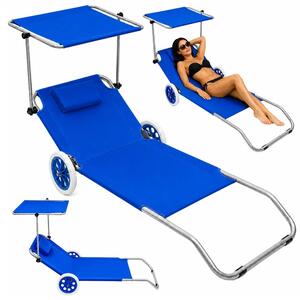Sklopiva plažna ležaljka s nadstrešnicom na kotačima plava