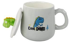 Keramička šalica dinosaur plava 350 ml s poklopcem i žlicom