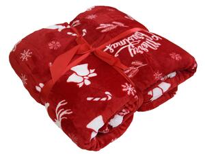 Božicna crvena janjeca deka od mikropliša CANDY BELLS Dimenzije: 160 x 200 cm