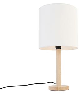 Ruralna stolna lampa drvo s bijelim sjenilom - Mels