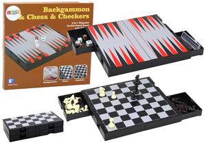 Set društvenih igara 3u1, magnetska ploča, šah dama backgammon