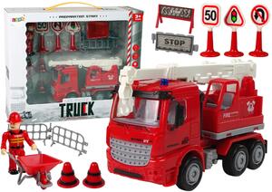 Set vatrogasne brigade s dizalicom, prometni znakovi, 16 cm