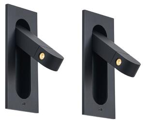 Set od 2 moderne zidne svjetiljke crne boje uklj. LED i USB-C priključak - Hilton