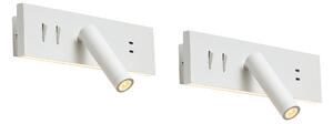 Set od 2 moderne zidne svjetiljke bijele podesive s USB-C uklj. LED - Modric