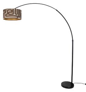Podna svjetiljka crna sa smeđim i bež prugastim sjenilom 50 cm - XXL