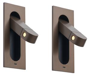 Set od 2 moderne zidne svjetiljke tamna bronca uklj. LED i USB-C priključak - Hilton