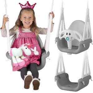 Ljuljačka s kantom Ricokids 3 u 1 slon, siva i bijela