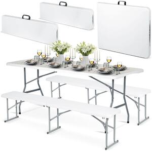 Vrtni ugostiteljski set Plonos, stol + 2 klupe, 180 cm, bijeli