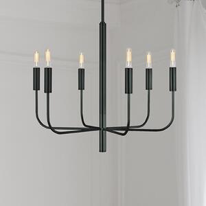 FEISS Luster Brianna, crni, Ø 61 cm, 6 svjetiljki, metal, prigušiva, Crno, Dnevni boravak/blagovaonica, Metal, Objesite s više svjetala