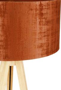 Drvena podna svjetiljka s narančastom nijansom tkanine 50 cm - stativ Classic