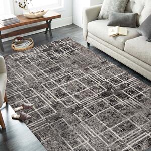 Kvalitetni sivi tepih s motivom kvadrata Širina: 200 cm | Duljina: 290 cm