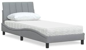 Krevet s madracem Hanko svjetlosivi 90x190 cm od tkanine - Siva / 90 x 190 cm