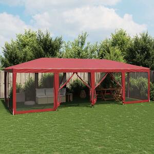Šator za zabave s 12 mrežastih bočnih zidova crveni 8x4 m HDPE - Crvena / 8 x 4 m