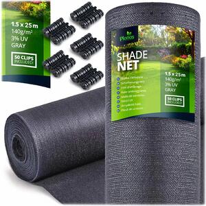 Mreža za sjenu 1,5x25m 140g/m2 + 50 stezaljki siva
