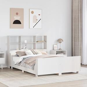 Krevet s regalom za knjige bez madraca bijeli 160x200cm od drva - Bijela / 160 x 200 cm