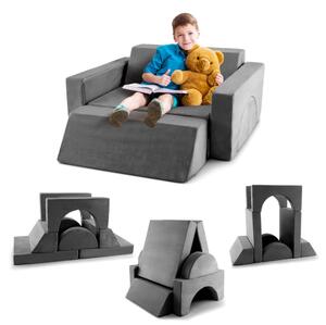 Dječji sofa, igraći sofa, modularni sofa s navlakom koja se može skinuti 105,5 x 101 x 48 cm - siva