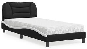 Krevet s madracem Hvar crno-bijeli 90 x 190 cm od umjetne kože - Crna / 90 x 190 cm
