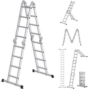 Aluminijske sklopive ljestve, 16 stepenica, nosivost do 150 kg, srebrne | SONGMICS