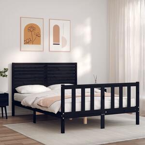 Okvir kreveta s uzglavljem crni bračni od masivnog drva - Crna / 135 x 190 cm