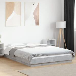 Okvir kreveta s LED svjetlima boja betona 120 x 200 cm drveni - Siva / 120 x 200 cm