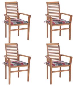 VidaXL Blagovaonske stolice s crvenim kariranim jastucima 4 kom