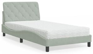 Krevet s madracem svjetlosivi 100x200 cm baršunasti - Siva / 100 x 200 cm