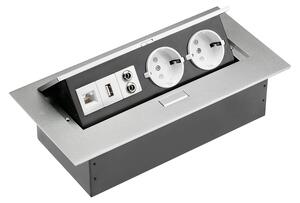 UGRADNA UTIČNICA 2xšuko 2xUSB, Audio, RJ45 SIVA
