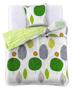 Bijelo-zelena satenska pamučna posteljina za krevet za jednu osobu DecoKing Greenleaf, 140 x 200 cm