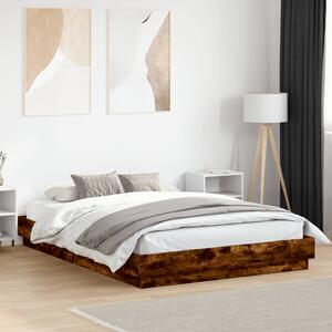 Okvir kreveta s LED svjetlima dimljena boja hrasta 150 x 200 cm - Smeđa / 150 x 200 cm