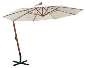 Viseći Suncobran 350 cm s Drvenom Šipkom Bijeli - Bijela / 3.5 x 2.9 m