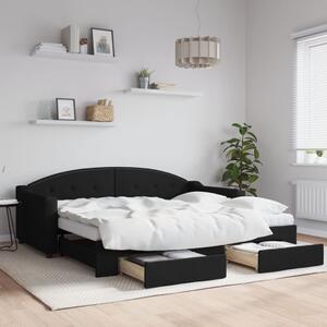Dnevni krevet na razvlačenje s ladicama crni 90x190 cm tkanina - Crna / 90 x 190 cm