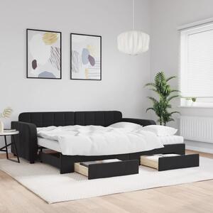 Dnevni krevet na razvlačenje s ladicama crni 90 x 200 cm baršun - Crna / 90 x 200 cm
