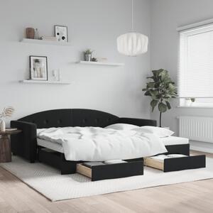 Dnevni krevet na razvlačenje s ladicama crni 100x200 cm baršun - Crna / 100 x 200 cm