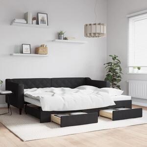 Dnevni krevet na razvlačenje s ladicama crni 90x200 cm tkanina - Crna / 90 x 200 cm