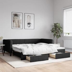 Dnevni krevet na razvlačenje s ladicama crni 100x200 cm tkanina - Crna / 100 x 200 cm