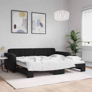Dnevni krevet na razvlačenje crni 90 x 190 cm baršunasti - Crna / 90 x 190 cm