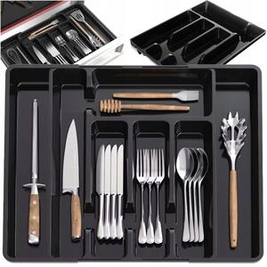 Podesivi organizator pribora za jelo za kuhinjske ladice do 44 cm crne
