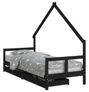 VidaXL Okvir dječjeg kreveta s ladicama crni 80 x 200 cm od borovine
