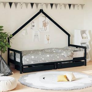 VidaXL Okvir dječjeg kreveta s ladicama crni 80 x 200 cm od borovine
