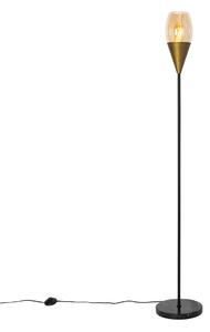 Moderna podna lampa zlatna sa jantarnim staklom - Kap
