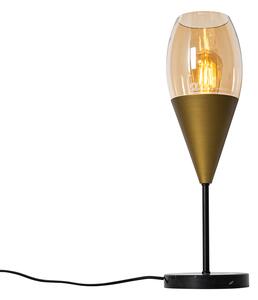 Moderna stolna lampa zlatna sa jantarnim staklom - Drop