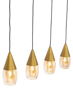 Moderna viseća lampa zlatna sa jantarnim staklom 4 svjetla - Kap