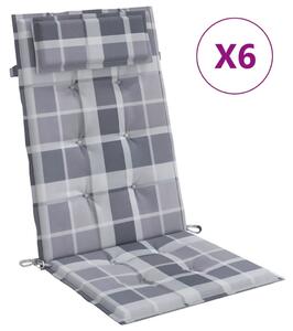 VidaXL Jastuci za stolicu visoki naslon 6 kom sivi karirani od tkanine